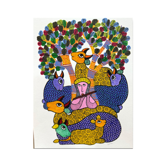 Gond Krishna & Cow