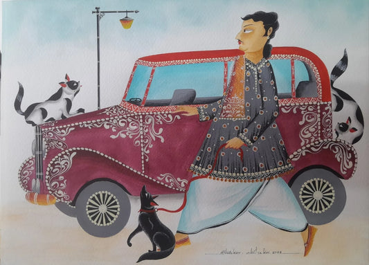 Babu in Vintage Car