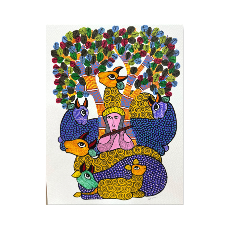 Gond Krishna & Cow