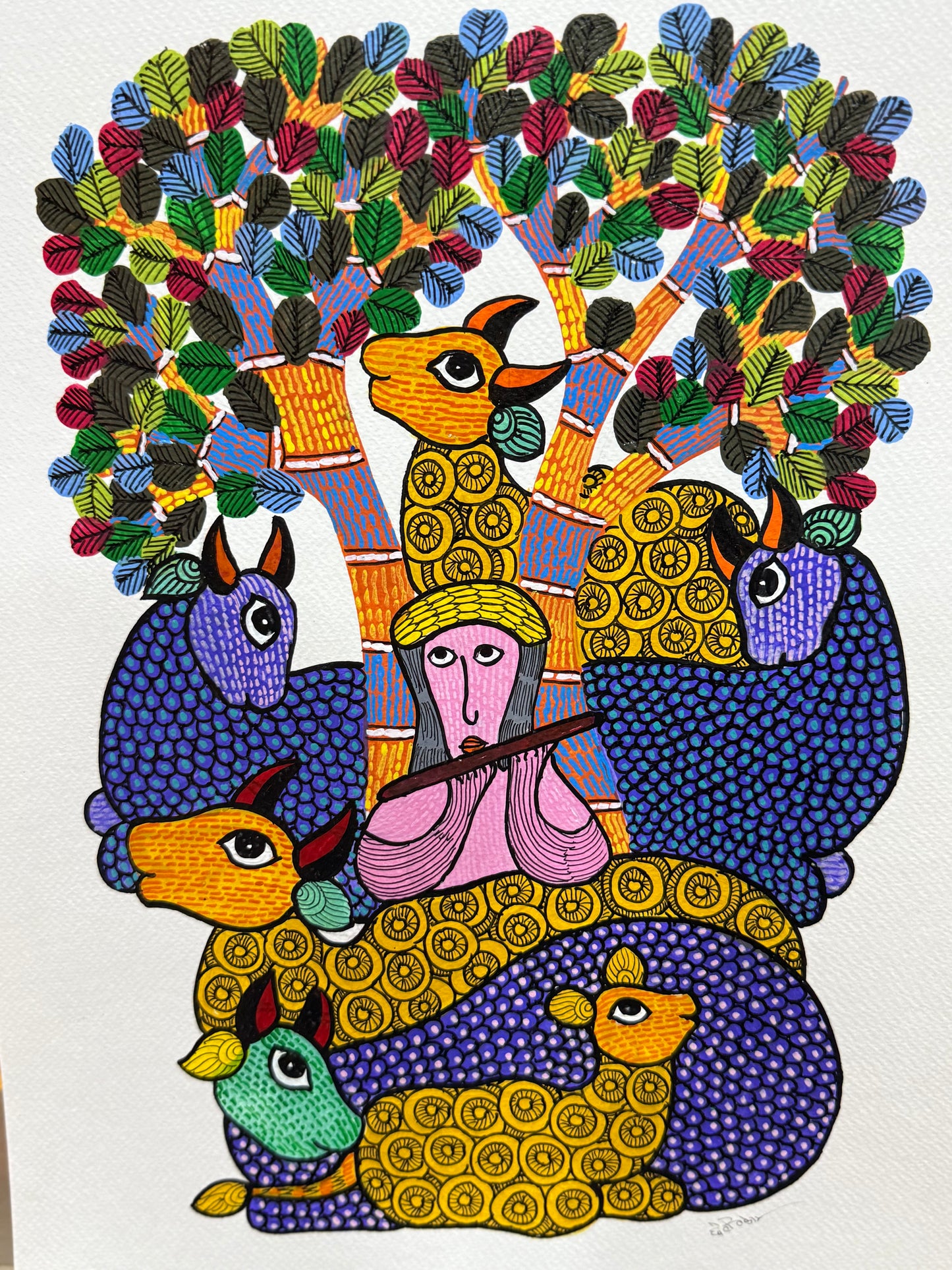 Gond Krishna & Cow