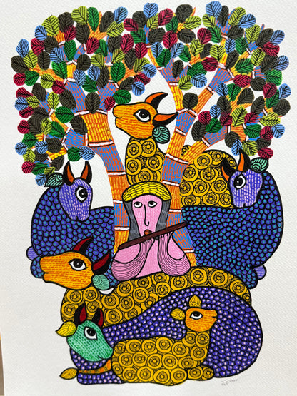 Gond Krishna & Cow