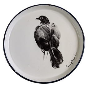 Enamel Plate Drawing - Crow