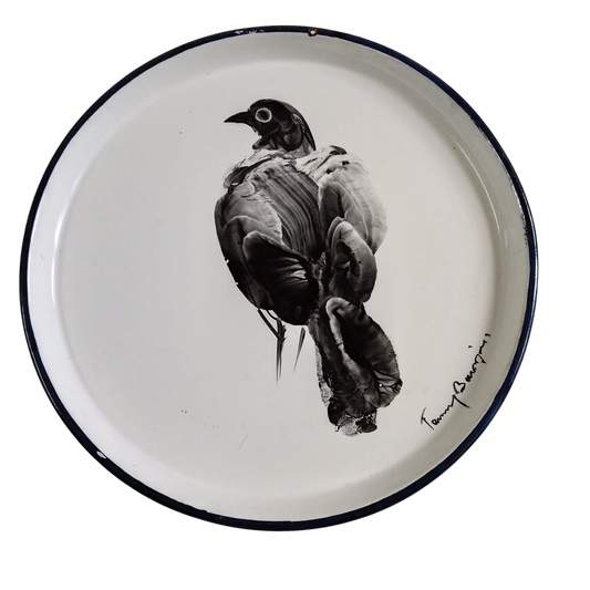 Enamel Plate Drawing - Crow