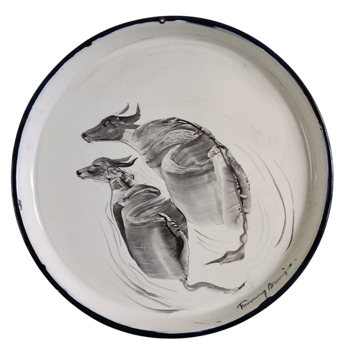 Enamel Plate Drawing - Bison