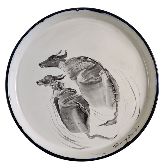 Enamel Plate Drawing - Bison