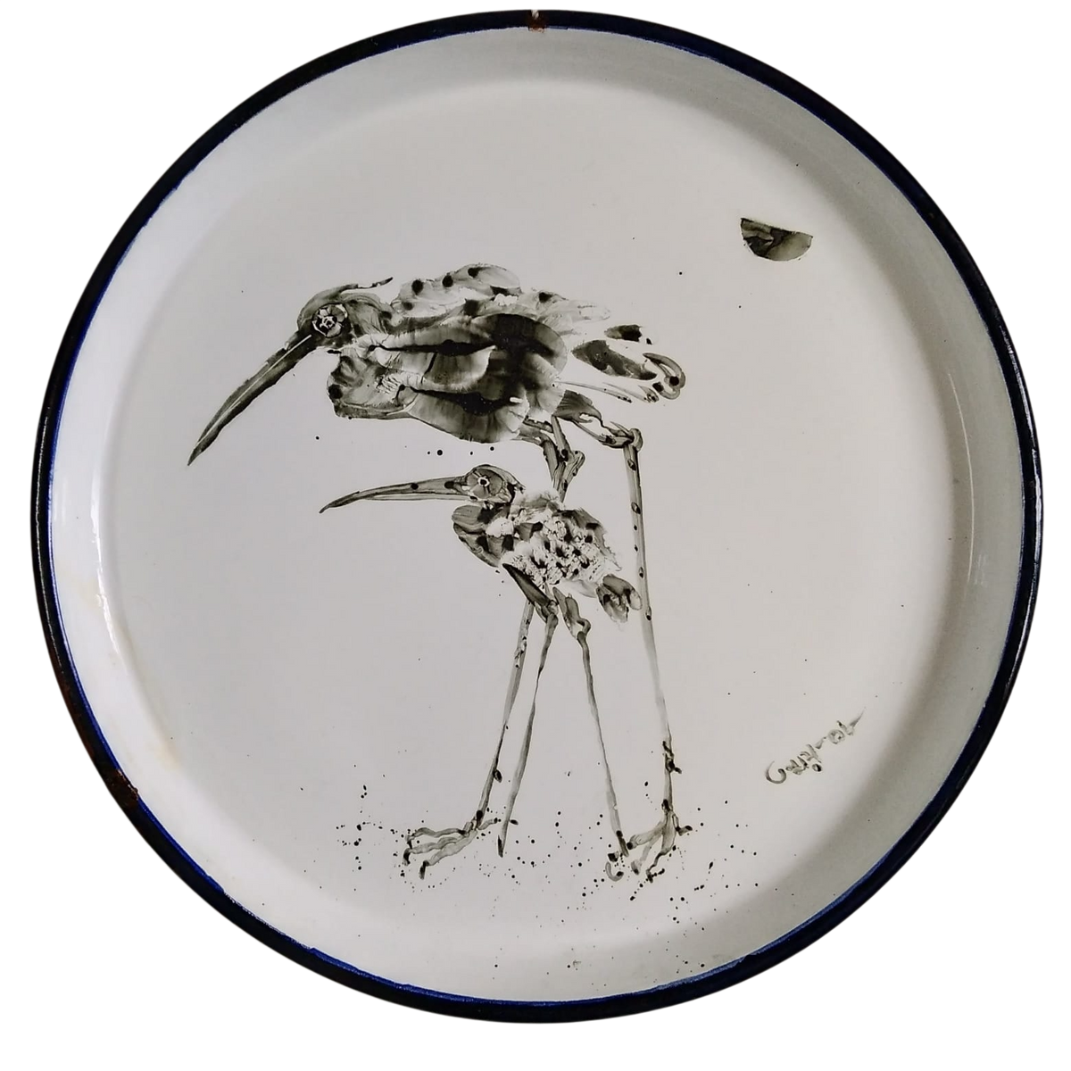 Enamel Plate Drawing - Flamingos