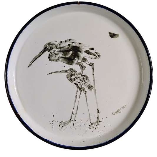 Enamel Plate Drawing - Flamingos